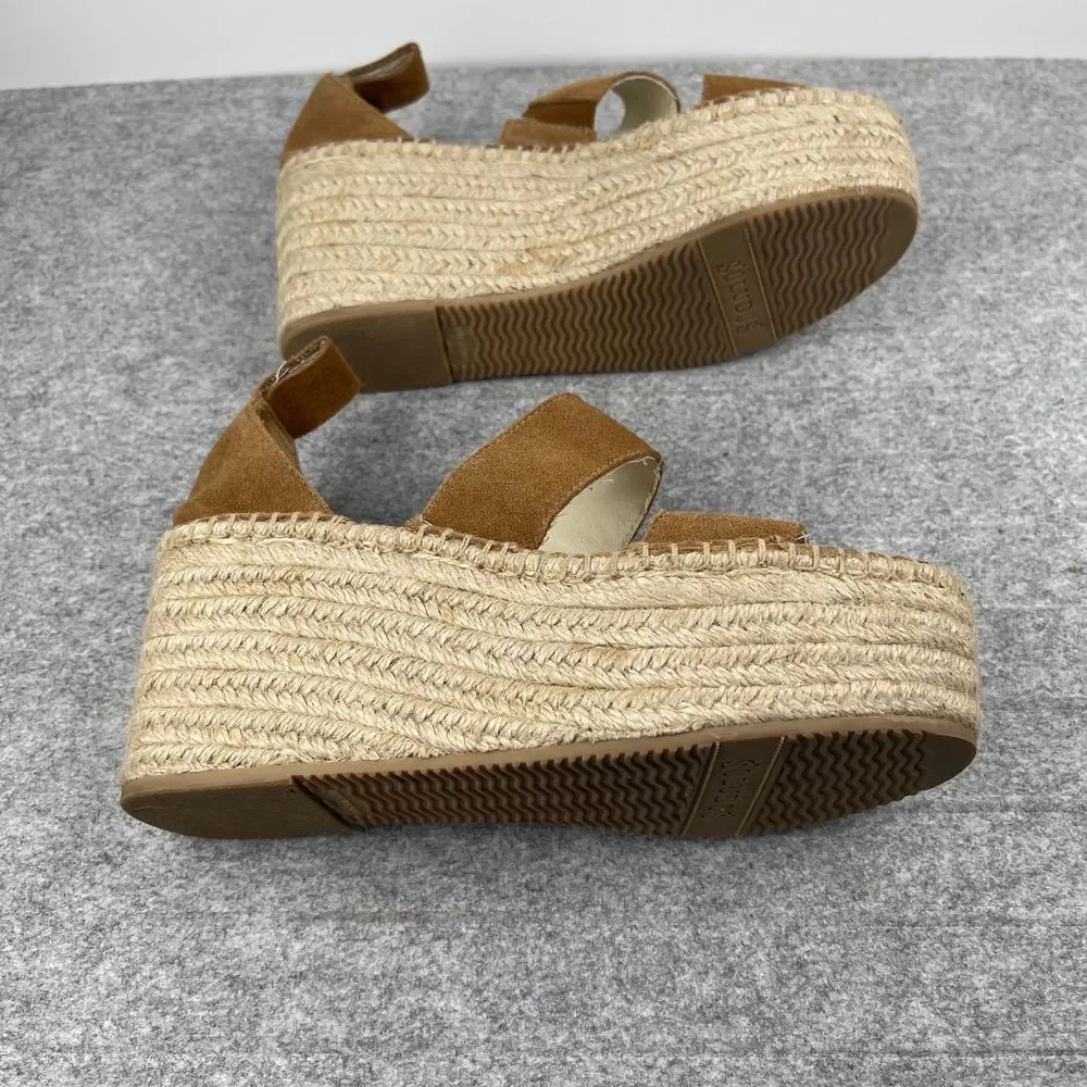 Soludos‎ Womens Tan Suede Espadrille Platform Wedge Sandals Size 6.5 EU 37